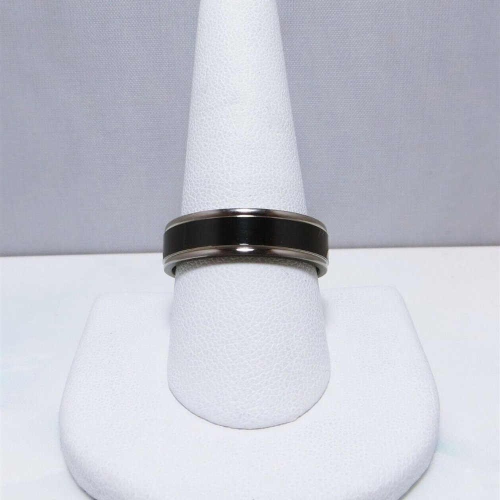 Black & Silver Titanium Band With Black Ceramic Inlay by Spikes Size 10